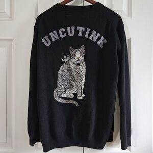 Uncutink Womens Cashmere Sweater XXL 2XL Embroidred Cat Lady Artsy Black Unique